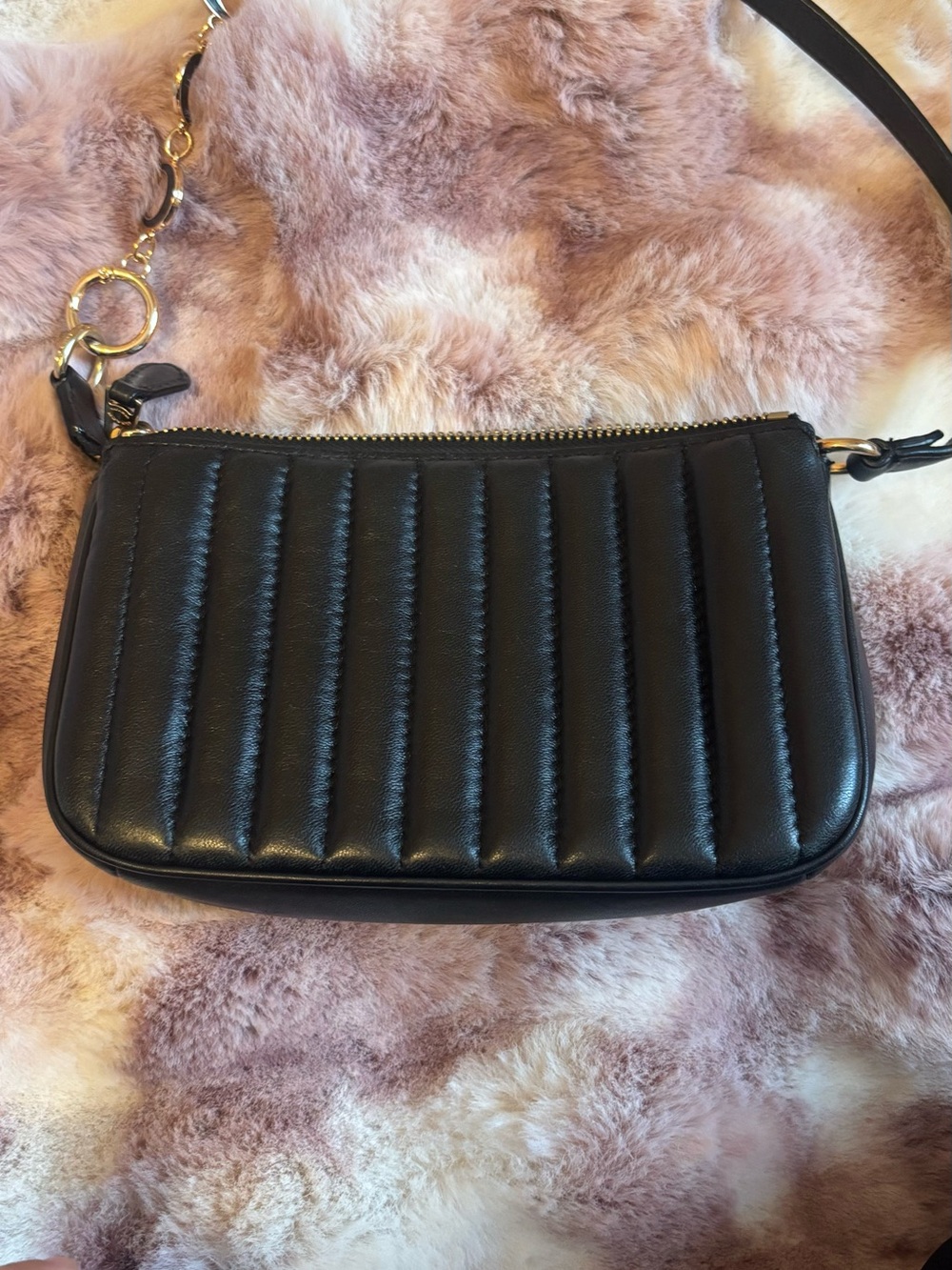 COACH Black Quilted Leather Shoulder Bag with Gold Chain Accent - Picture 3 of 5